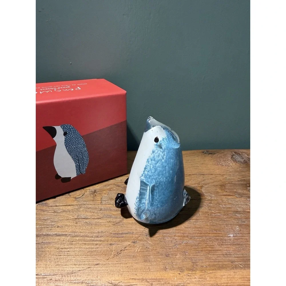 Retired West Elm Hand Blown Art Glass Penguin Figurine Holiday Decor w/ Orig Box